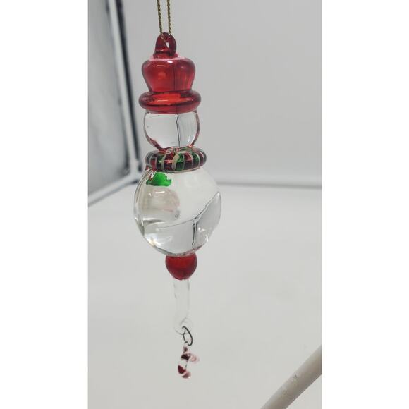 Hand Blown Glass Snowman Ornament Solid Red Hat - Picture 4 of 5